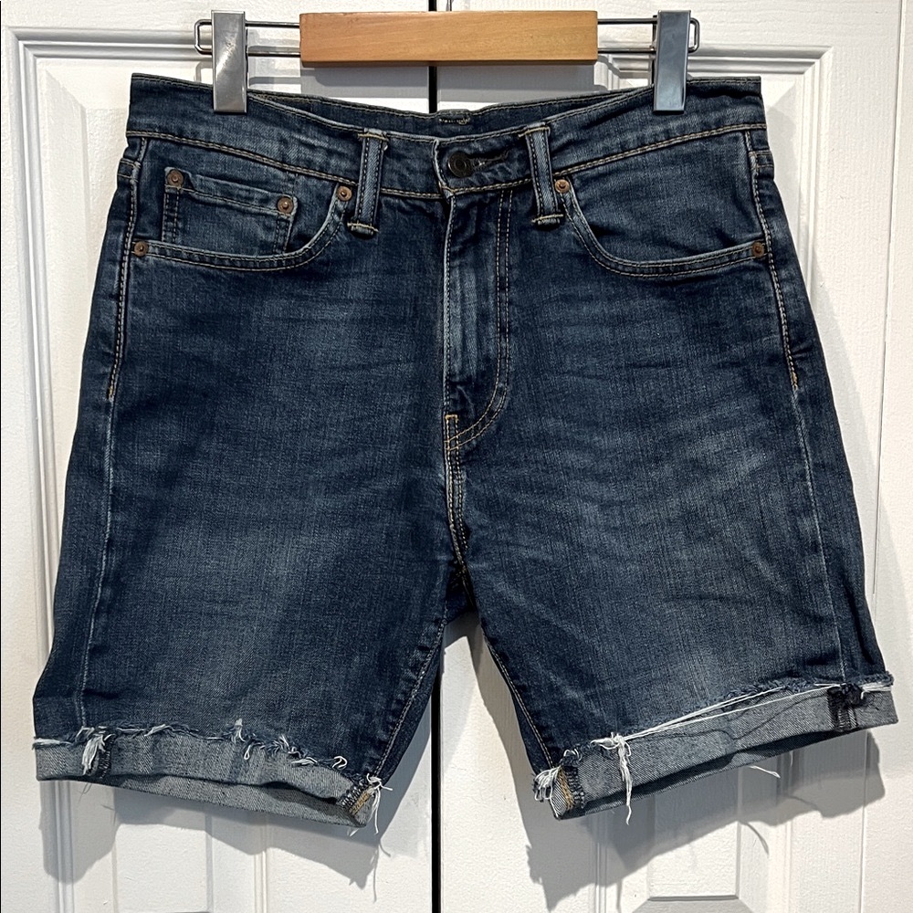 Levis 505‎ Blue Denim Raw Fringed Hem Shorts Size 30